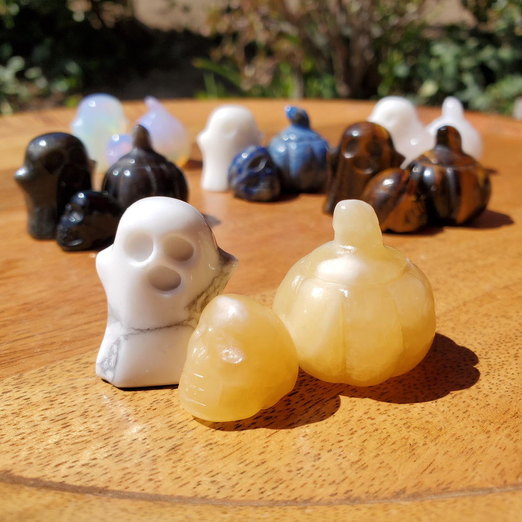 Mini Crystal Halloween Trio - Crystal Pumpkin, Ghost & Skull Carving Halloween Set - Cute Seasonal Decor