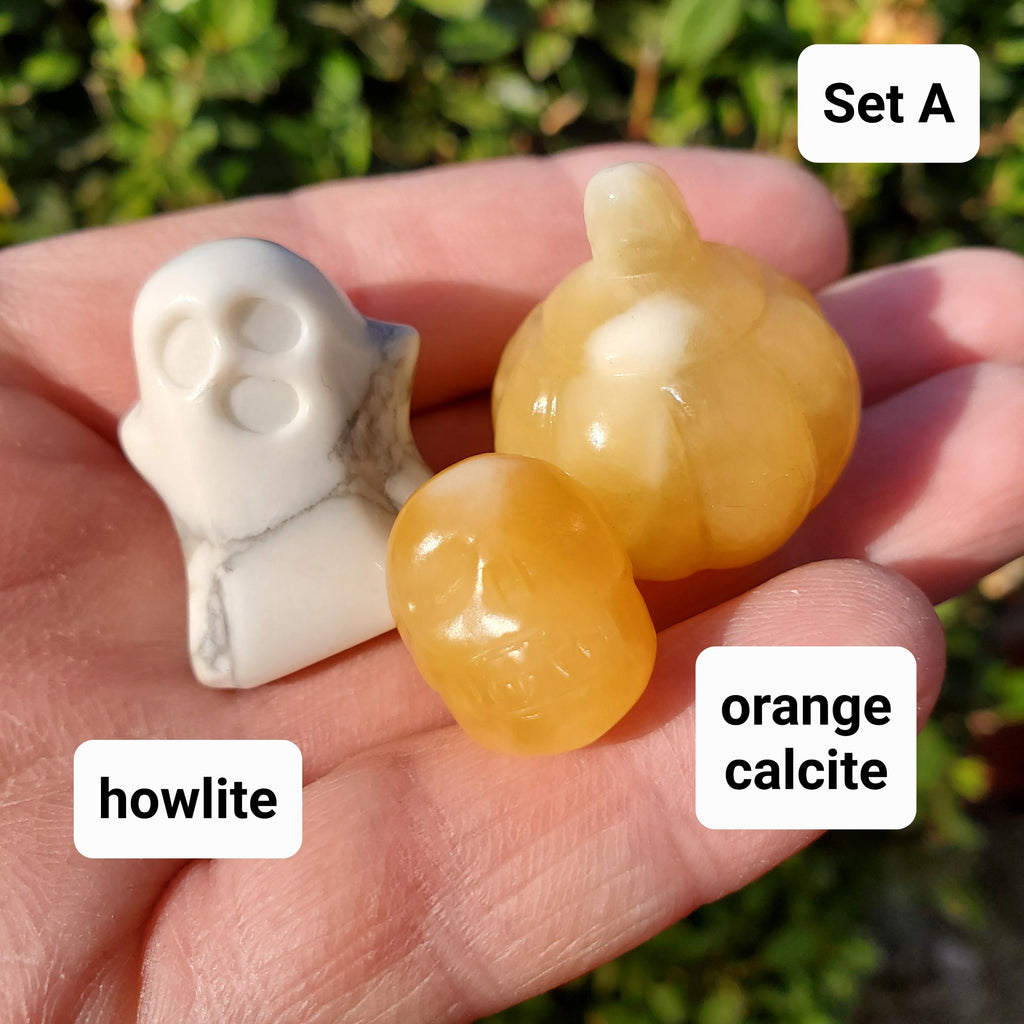Mini Crystal Halloween Trio - Crystal Pumpkin, Ghost & Skull Carving Halloween Set - Cute Seasonal Decor