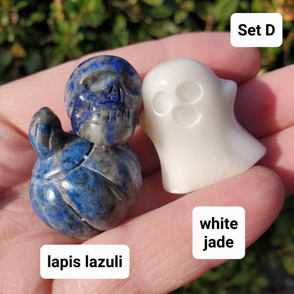 Mini Crystal Halloween Trio - Crystal Pumpkin, Ghost & Skull Carving Halloween Set - Cute Seasonal Decor