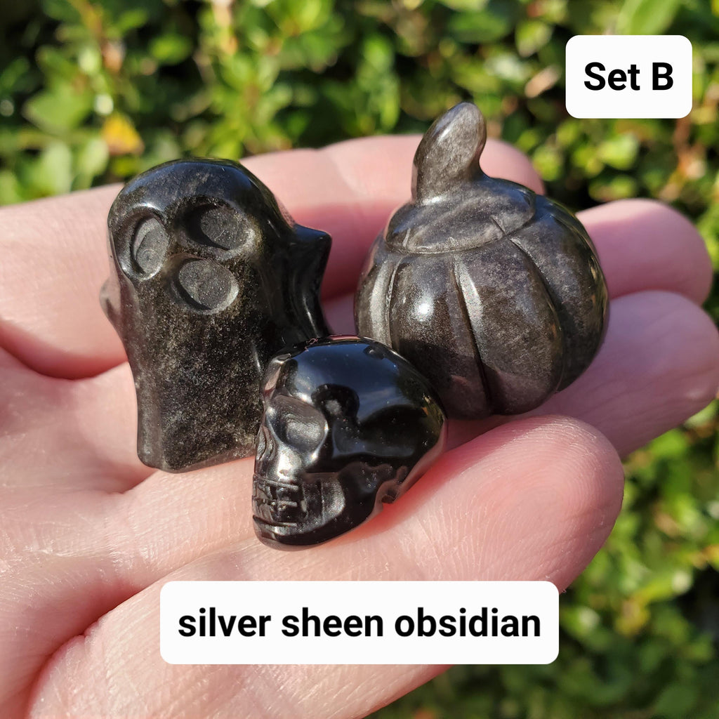 Mini Crystal Halloween Trio - Crystal Pumpkin, Ghost & Skull Carving Halloween Set - Cute Seasonal Decor