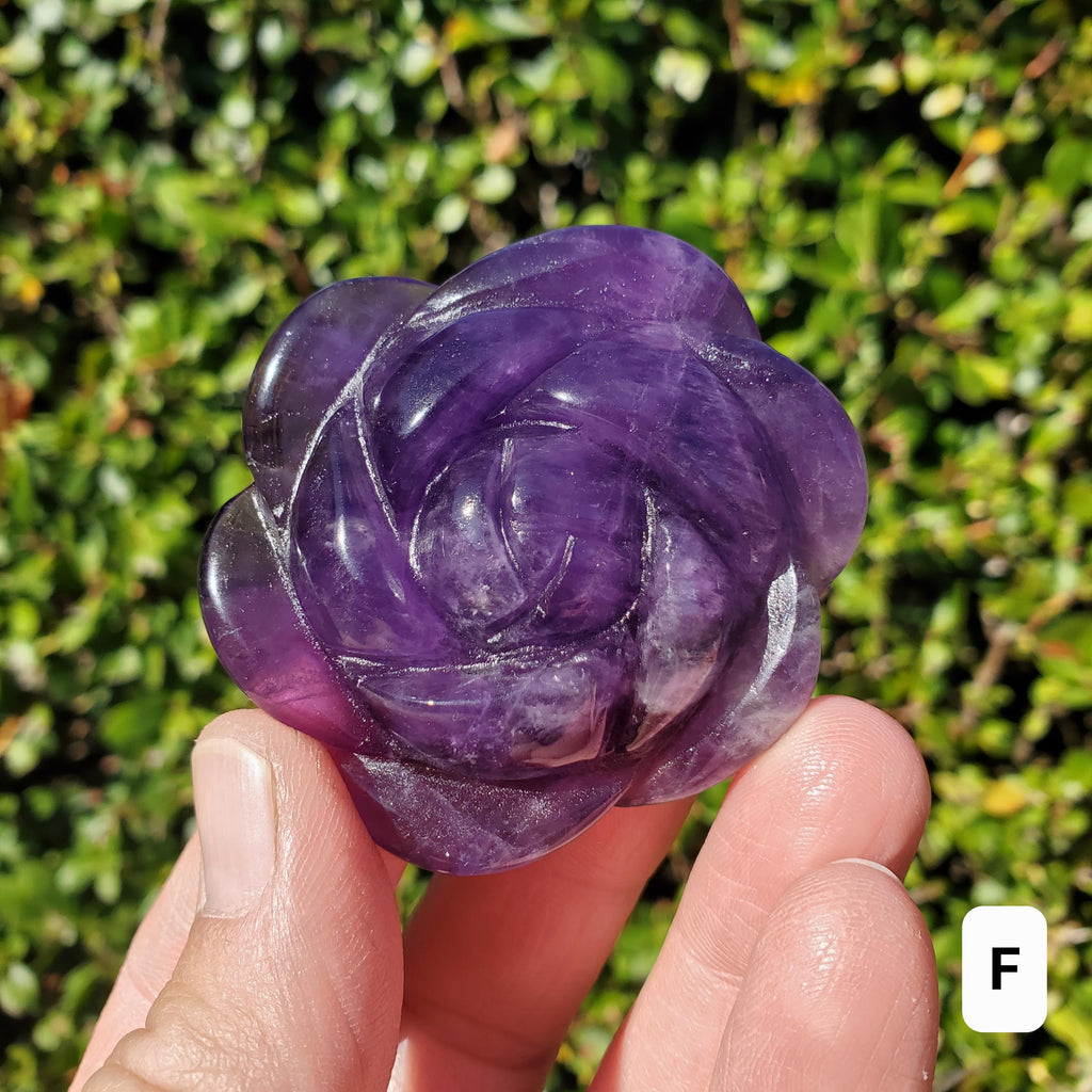 Small Amethyst Rose - Calming, Energetic Protection, Positivity, Connection - Purple Amethyst Flower Carving Crystal Rose Healing Gemstone