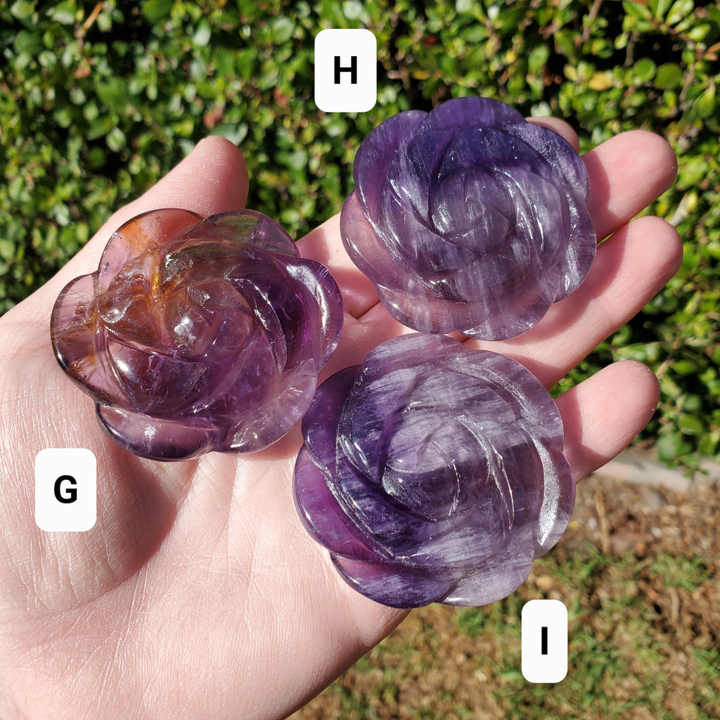 Small Amethyst Rose - Calming, Energetic Protection, Positivity, Connection - Purple Amethyst Flower Carving Crystal Rose Healing Gemstone