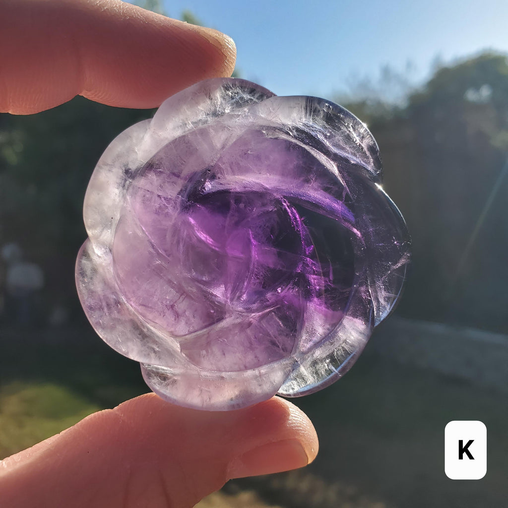 Small Amethyst Rose - Calming, Energetic Protection, Positivity, Connection - Purple Amethyst Flower Carving Crystal Rose Healing Gemstone