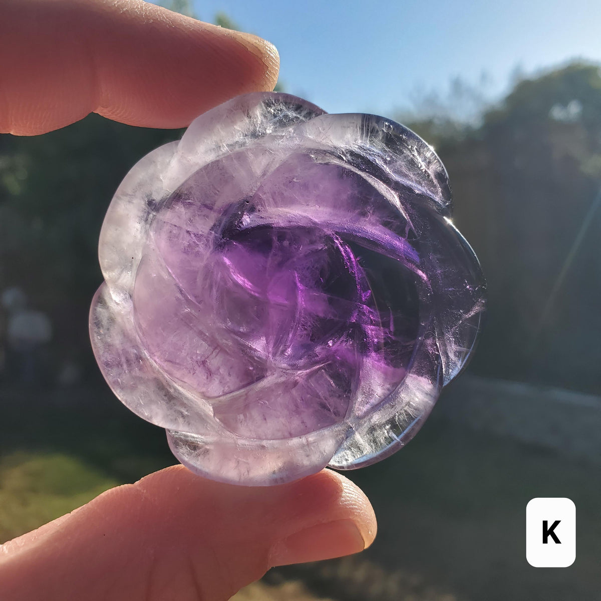 Small Amethyst Rose - Calming, Energetic Protection, Positivity, Connection - Purple Amethyst Flower Carving Crystal Rose Healing Gemstone