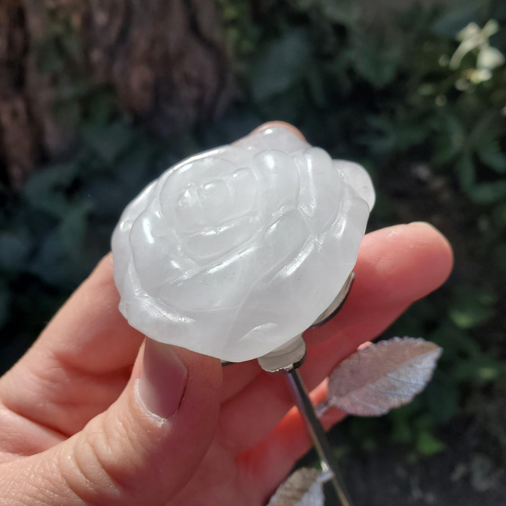Quartz Long Stem Rose - Master Healer, Counteracts the Negative, Energizes Positive Energy - Clear Quartz Rose Healing Stone Statement