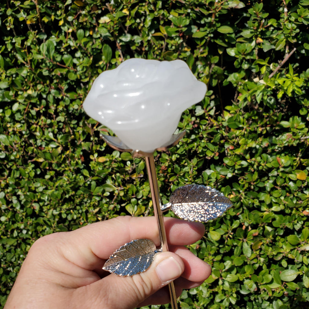 Quartz Long Stem Rose - Master Healer, Counteracts the Negative, Energizes Positive Energy - Clear Quartz Rose Healing Stone Statement
