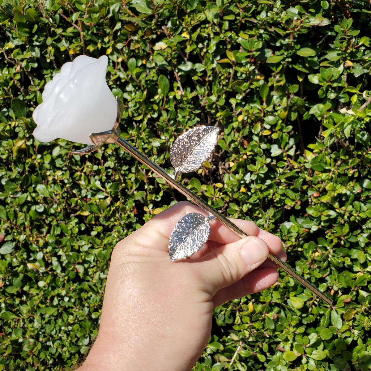 Quartz Long Stem Rose - Master Healer, Counteracts the Negative, Energizes Positive Energy - Clear Quartz Rose Healing Stone Statement