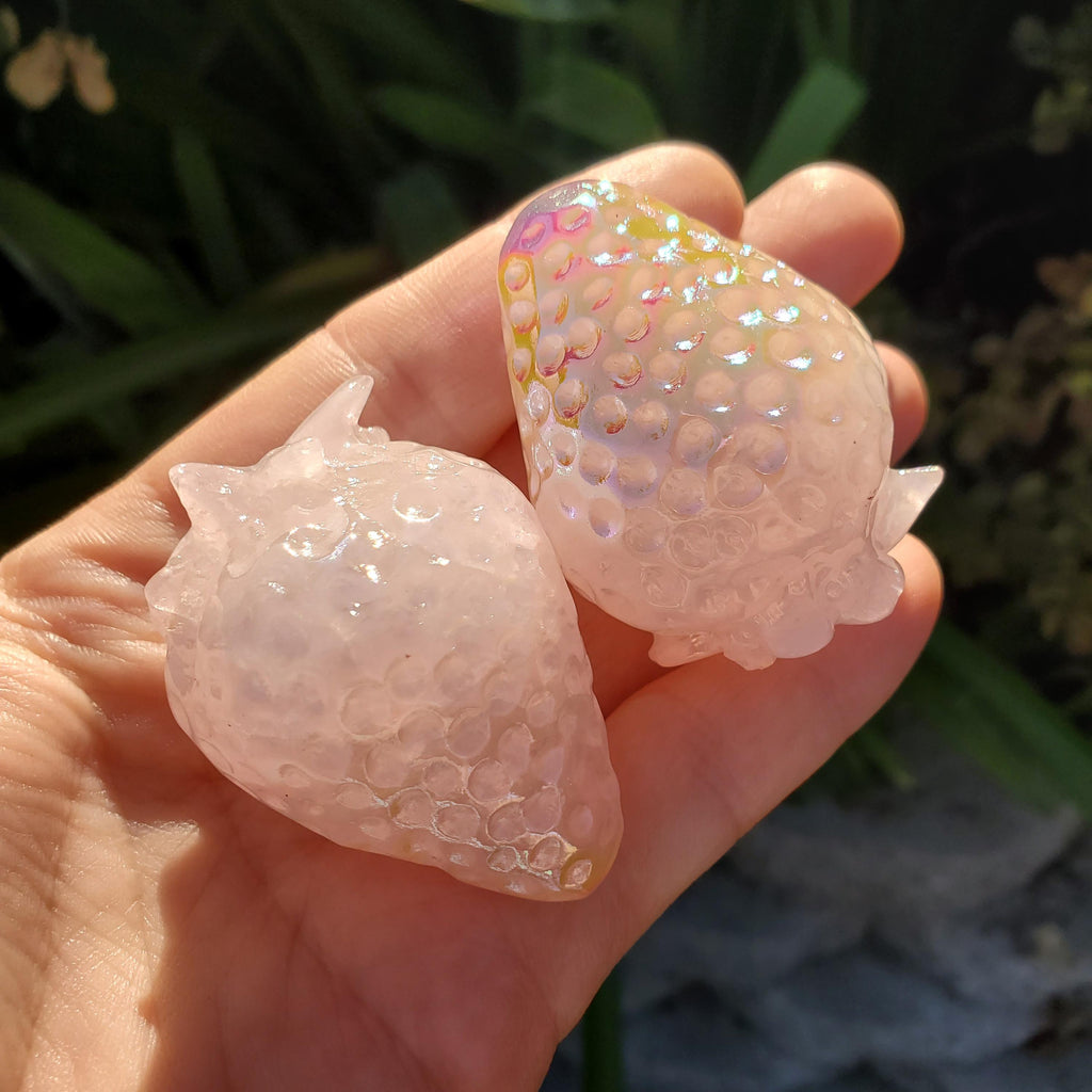 Aura Rose Quartz Strawberry - Unconditional Love, Compassion, Kindness - Aura Pink Crystal Berry Healing Gemstone