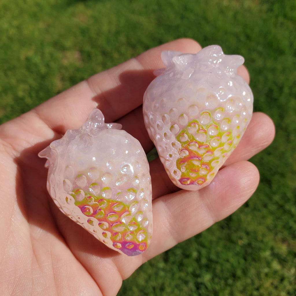 Aura Rose Quartz Strawberry - Unconditional Love, Compassion, Kindness - Aura Pink Crystal Berry Healing Gemstone