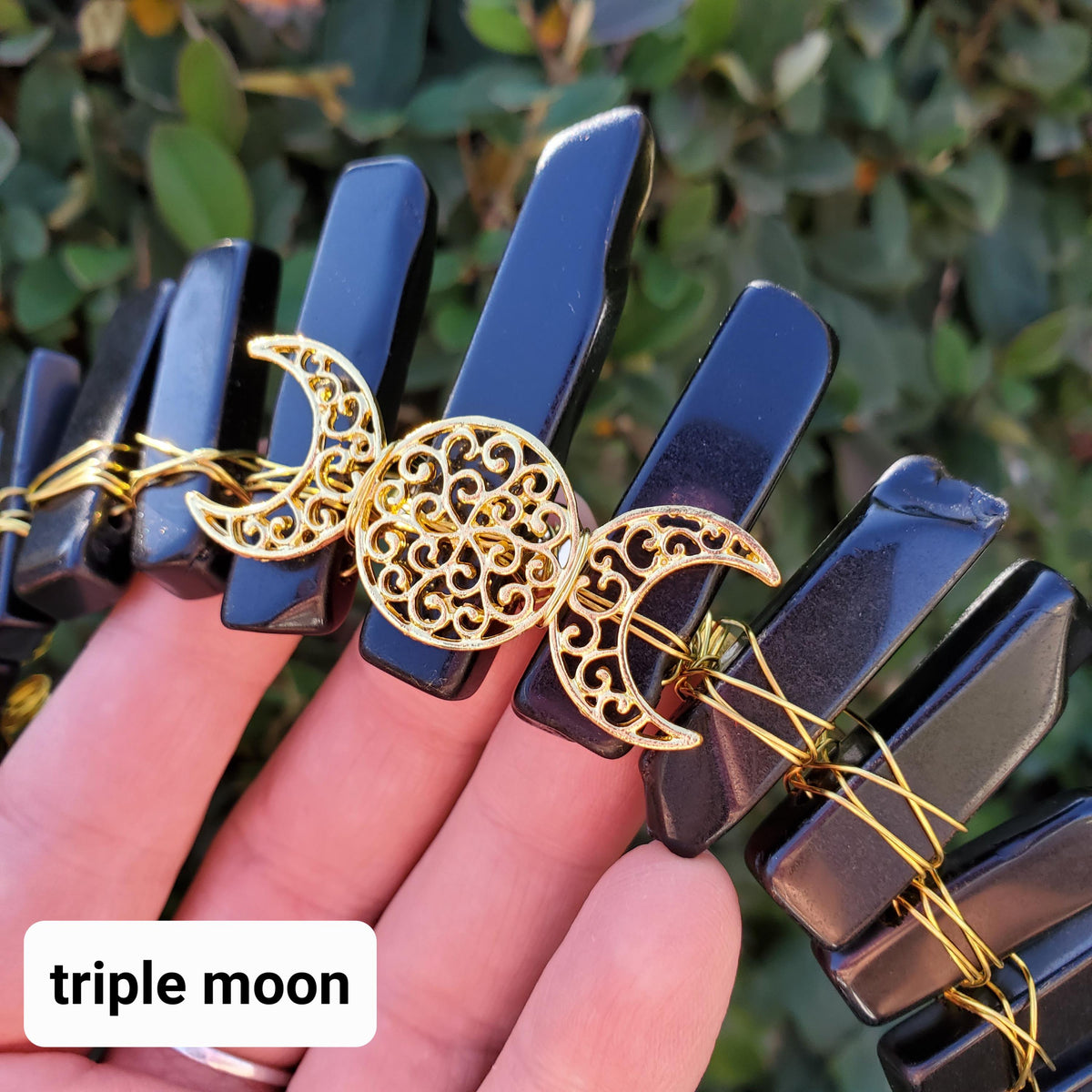Obsidian Crown with Gold Moon - Self Reflection, Release Negative Energies - Black and Gold Goddess Crown Healing Crystals Headband