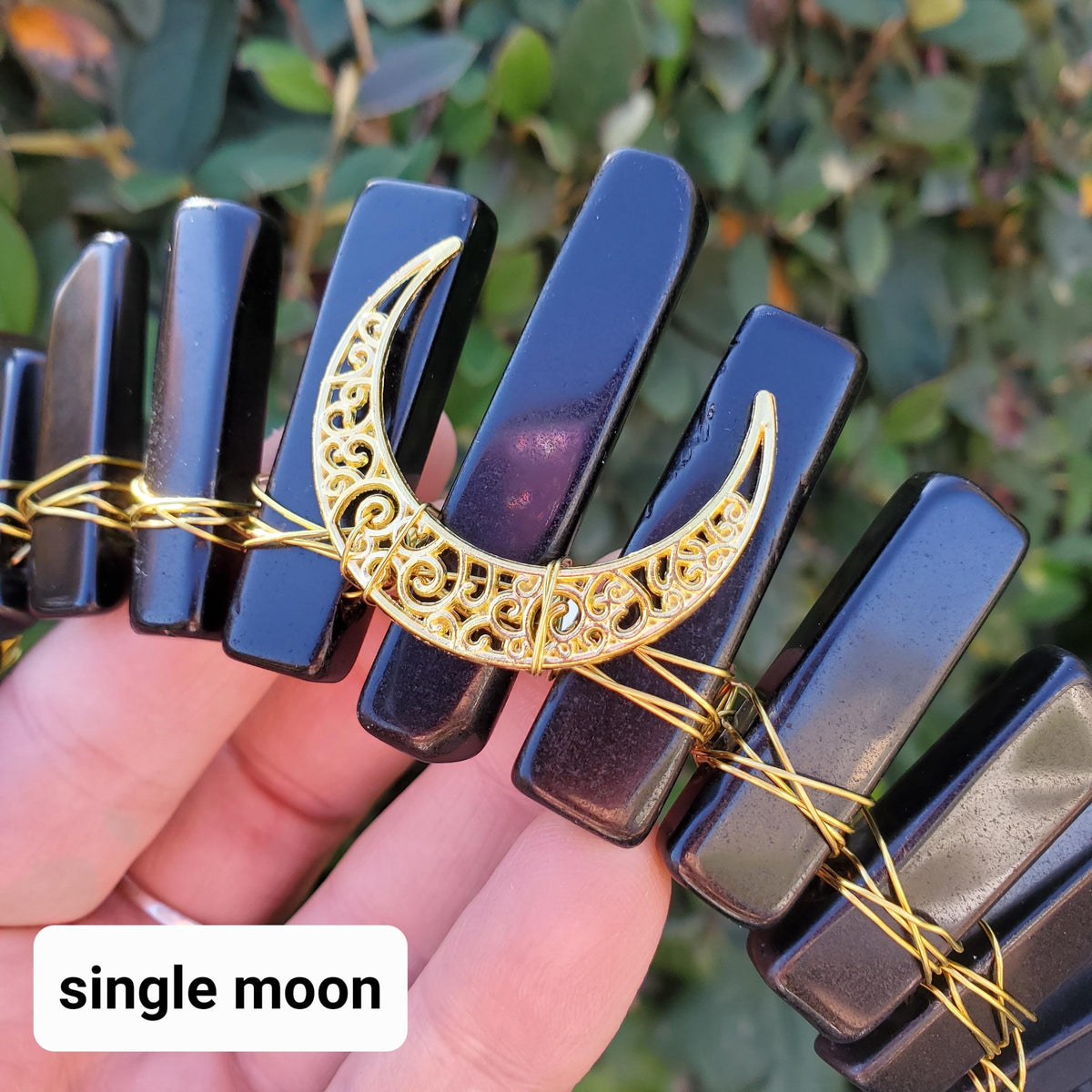Obsidian Crown with Gold Moon - Self Reflection, Release Negative Energies - Black and Gold Goddess Crown Healing Crystals Headband