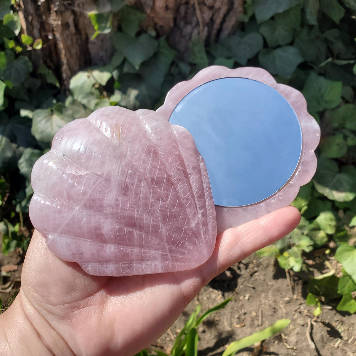 Rose Quartz Seashell Mirror - Unconditional Love, Compassion, Kindness, Self Love - Pink Shell Crystal Healing Vanity Mirror, Bathroom Decor