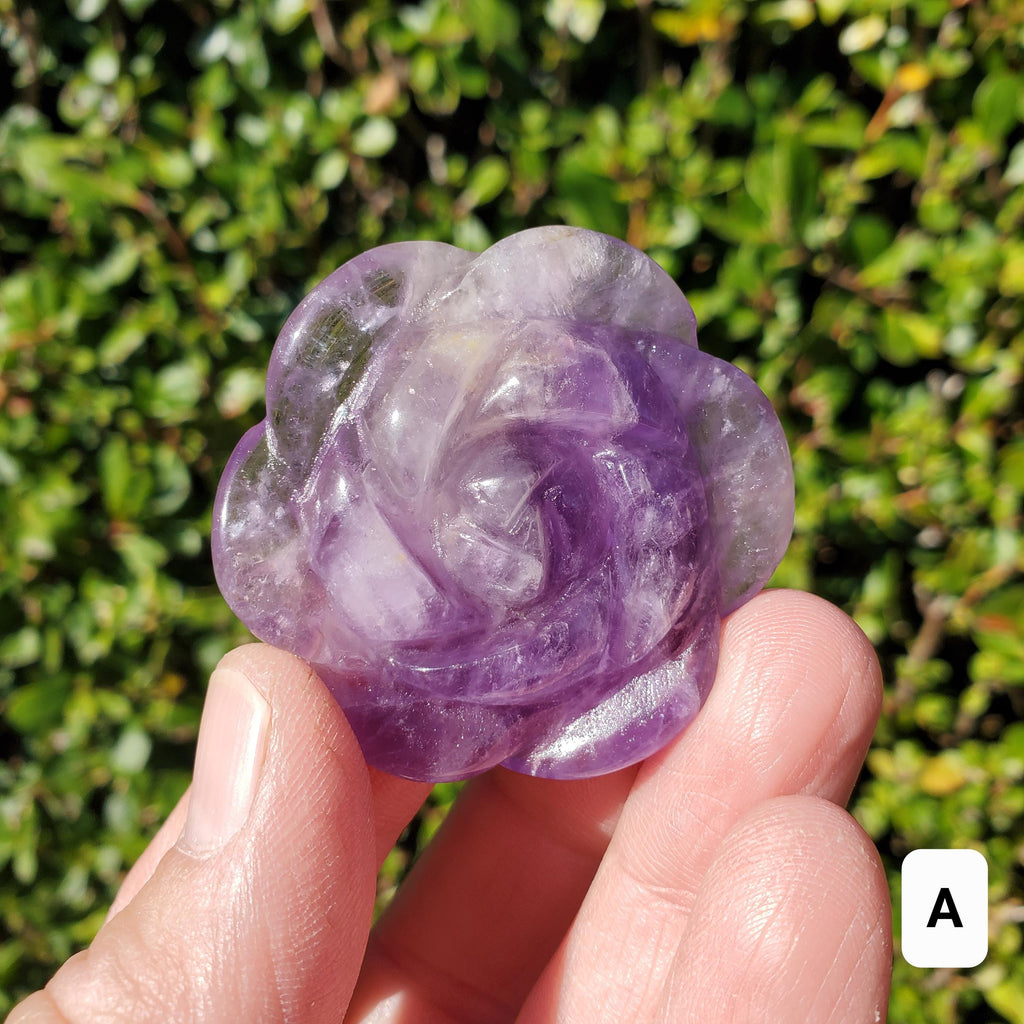 Small Amethyst Rose - Calming, Energetic Protection, Positivity, Connection - Purple Amethyst Flower Carving Crystal Rose Healing Gemstone