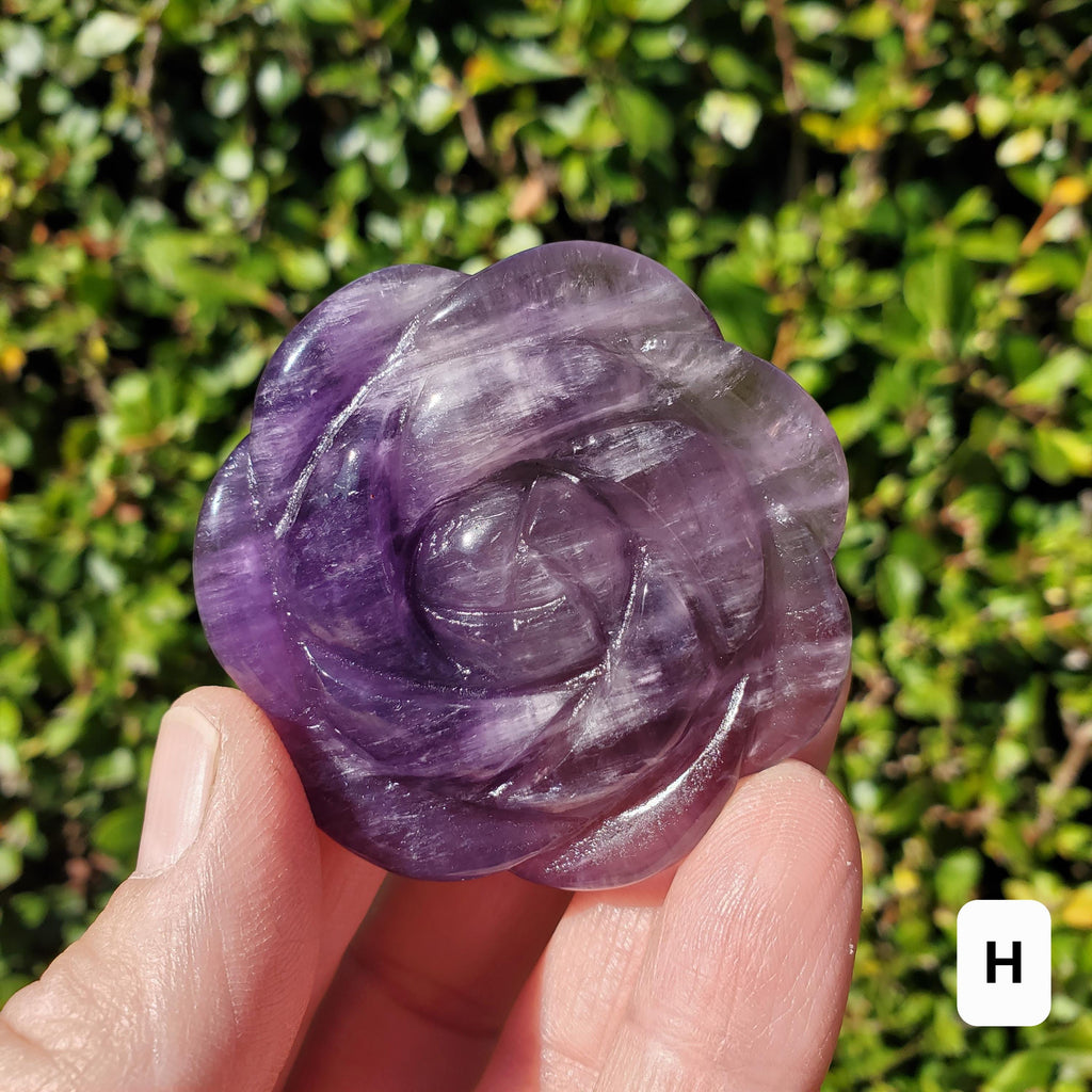 Small Amethyst Rose - Calming, Energetic Protection, Positivity, Connection - Purple Amethyst Flower Carving Crystal Rose Healing Gemstone