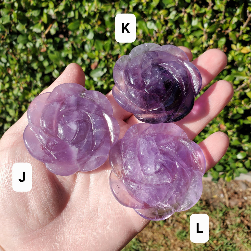 Small Amethyst Rose - Calming, Energetic Protection, Positivity, Connection - Purple Amethyst Flower Carving Crystal Rose Healing Gemstone