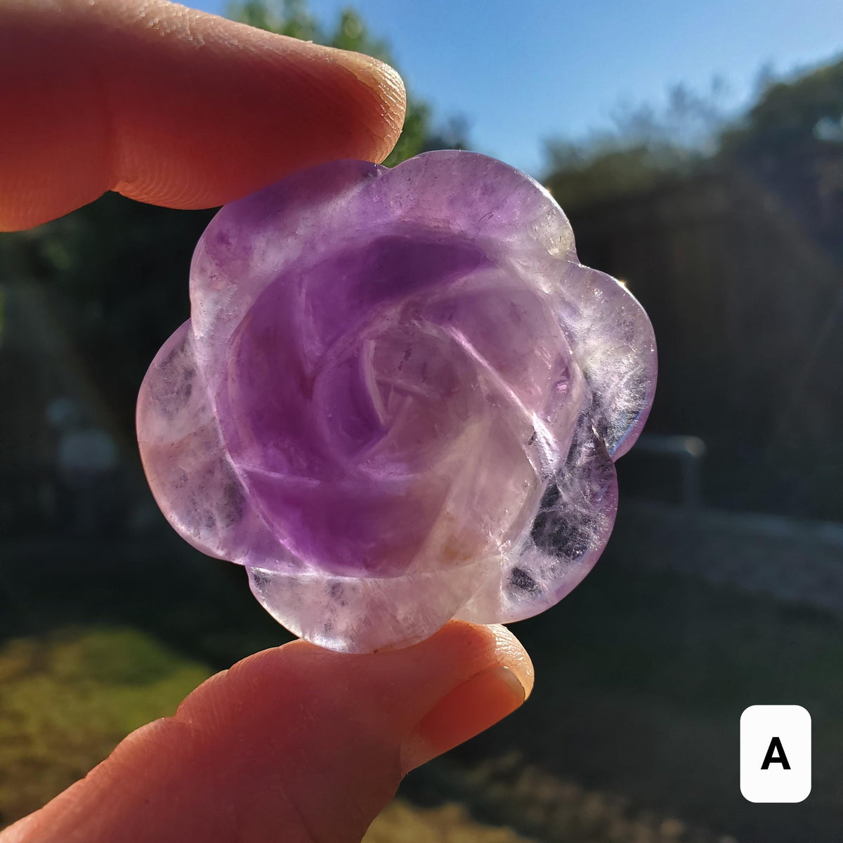 Small Amethyst Rose - Calming, Energetic Protection, Positivity, Connection - Purple Amethyst Flower Carving Crystal Rose Healing Gemstone
