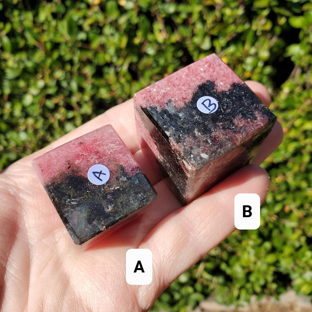 Cute Rhodonite Cube - Self Love, Balance, Joy, Happiness - Pink and Black Crystal Cube Healing Gemstones Home Deocr