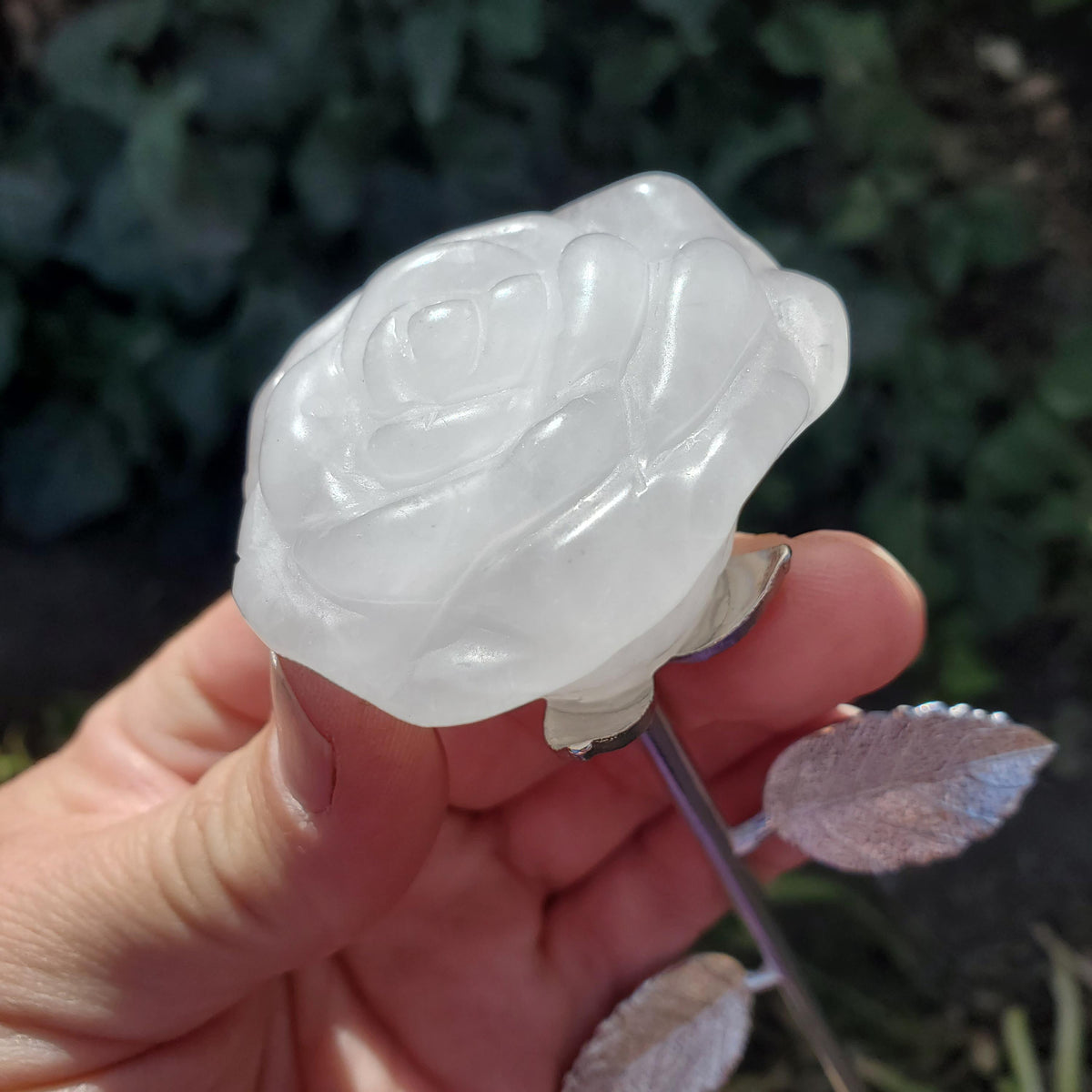 Quartz Long Stem Rose - Master Healer, Counteracts the Negative, Energizes Positive Energy - Clear Quartz Rose Healing Stone Statement