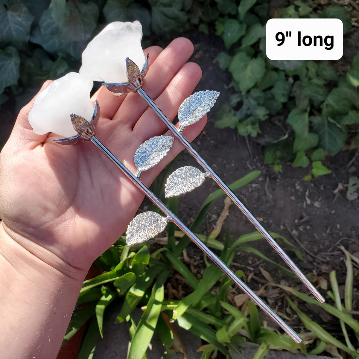 Quartz Long Stem Rose - Master Healer, Counteracts the Negative, Energizes Positive Energy - Clear Quartz Rose Healing Stone Statement