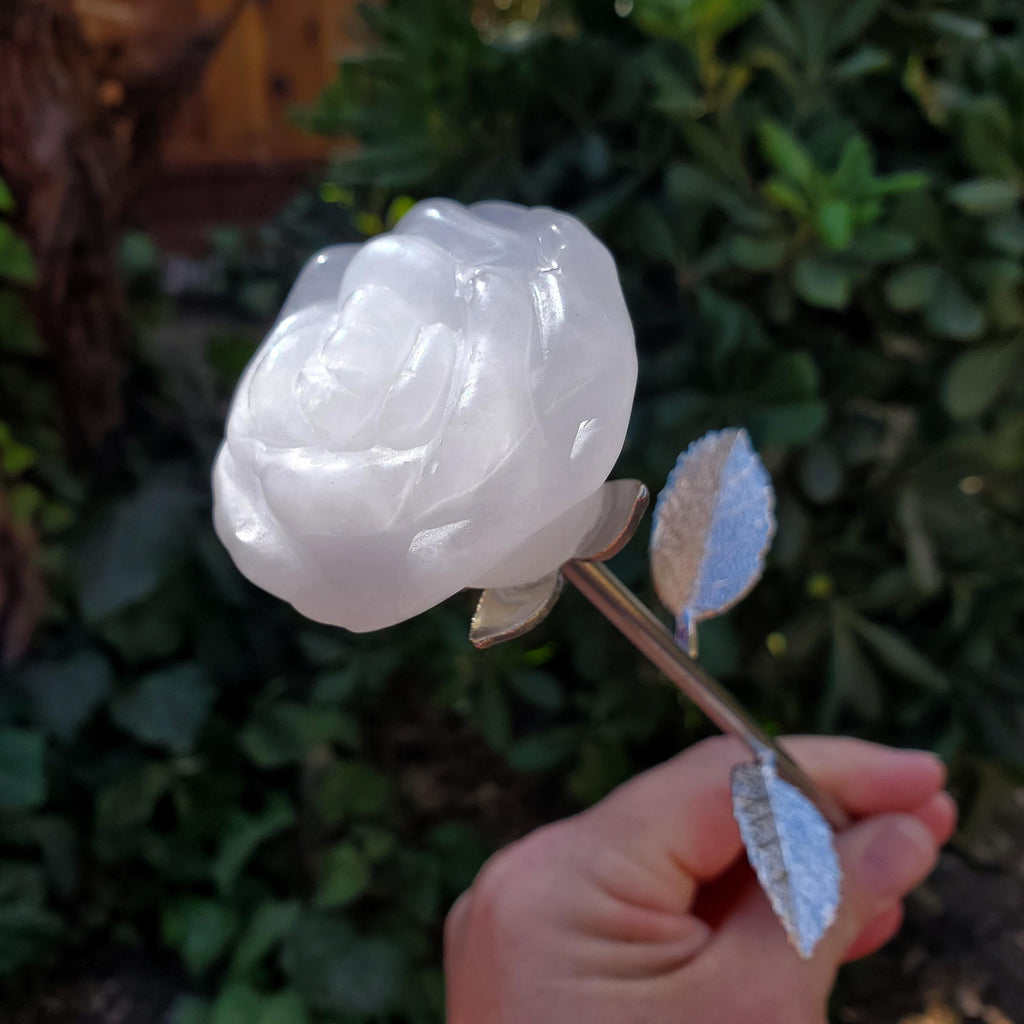 Quartz Long Stem Rose - Master Healer, Counteracts the Negative, Energizes Positive Energy - Clear Quartz Rose Healing Stone Statement