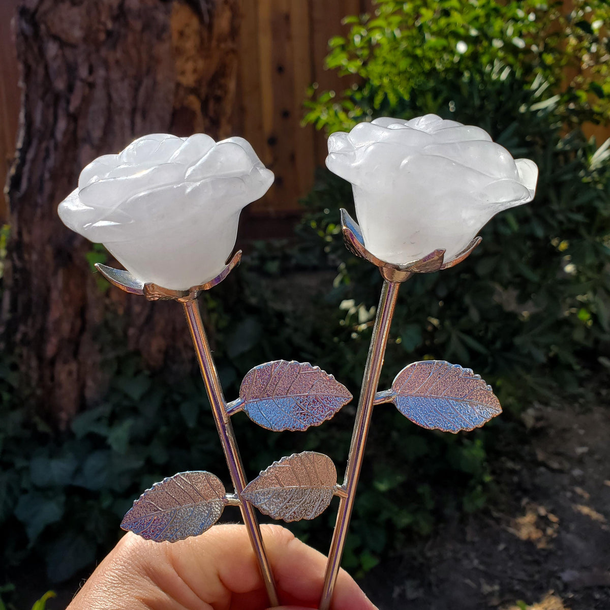 Quartz Long Stem Rose - Master Healer, Counteracts the Negative, Energizes Positive Energy - Clear Quartz Rose Healing Stone Statement