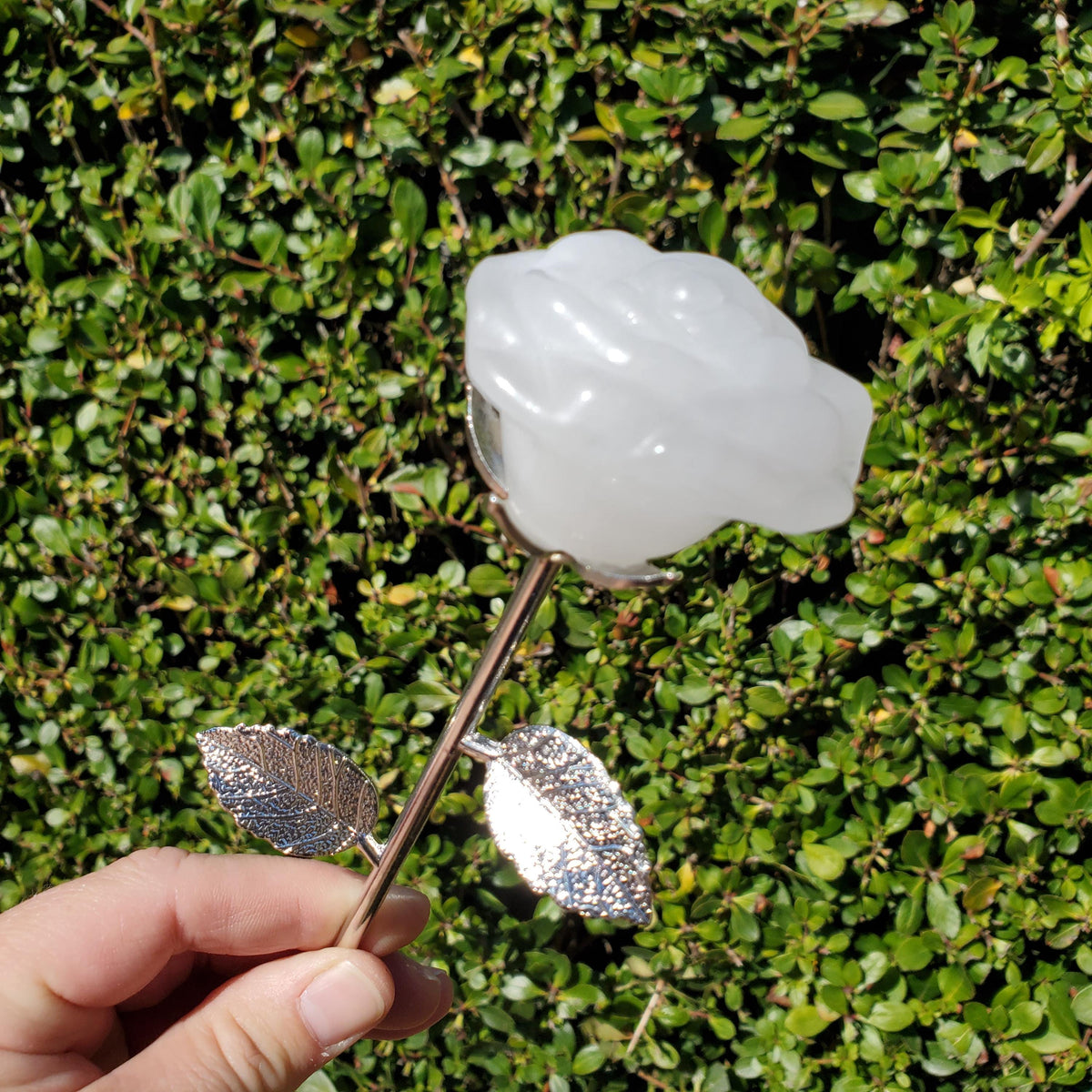 Quartz Long Stem Rose - Master Healer, Counteracts the Negative, Energizes Positive Energy - Clear Quartz Rose Healing Stone Statement