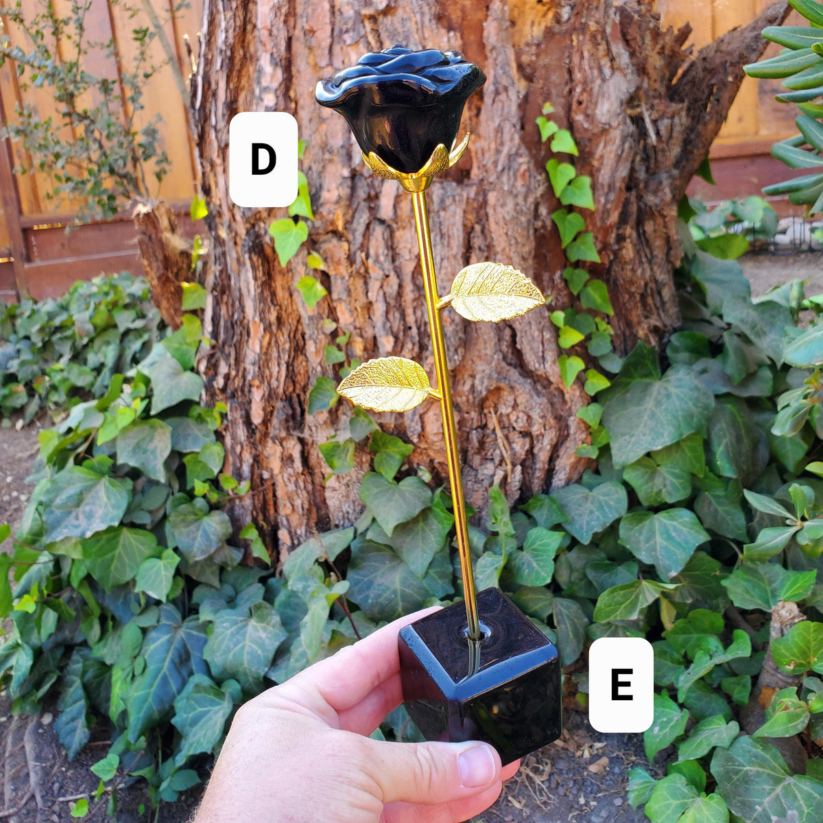 Black Obsidian Long Stem Rose - Self Reflection, Release Negativity, Increase Positivity - Crystal Rose Bud with Silver or Gold Stem