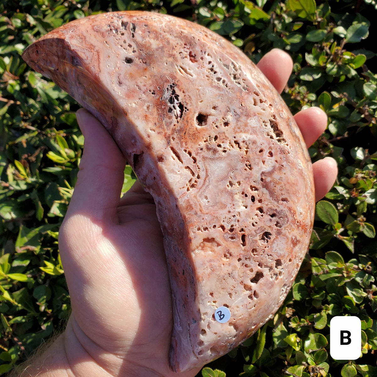 Pink Lace Agate Crescent Moon Tray- Balance Physical, Mental, Emotional - Agate Crystal Moon Display Tray for Trinkets Healing Decor
