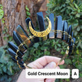 Obsidian Crown with Gold Moon - Self Reflection, Release Negative Energies - Black and Gold Goddess Crown Healing Crystals Headband