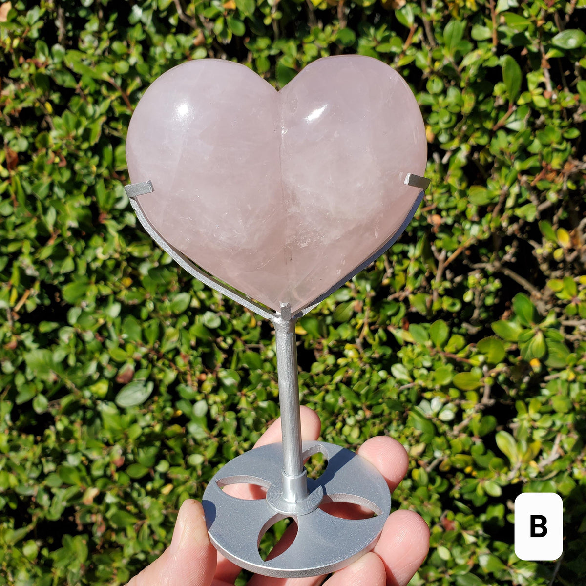Cute Puffy Rose Quartz Heart on Silver Stand - Unconditional Love, Compassion, Kindness, Self Love - Pink Heart Crystal Healing Statement