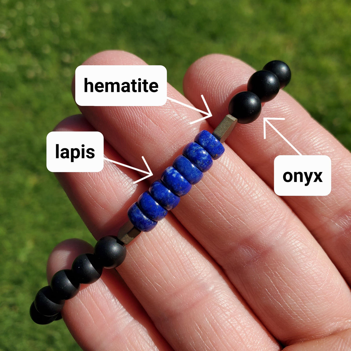 Be Fearless Crystal Bracelet with Lapis Lazuli, Matte Onyx & Hematite - Stress Relief Emotional Healing Confidence Handmade Crystal Jewelry