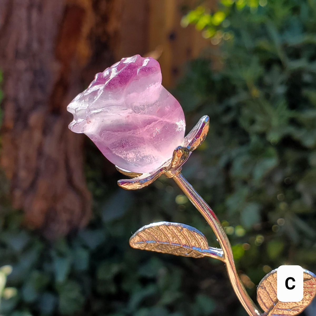 Small Rainbow Fluorite Crystal Rose on Stem - Mental Clarity, Positivity, Energetic Protection - Stone Rose Healing Crystals Gemstones