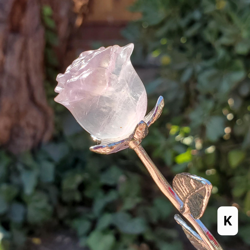 Small Rainbow Fluorite Crystal Rose on Stem - Mental Clarity, Positivity, Energetic Protection - Stone Rose Healing Crystals Gemstones