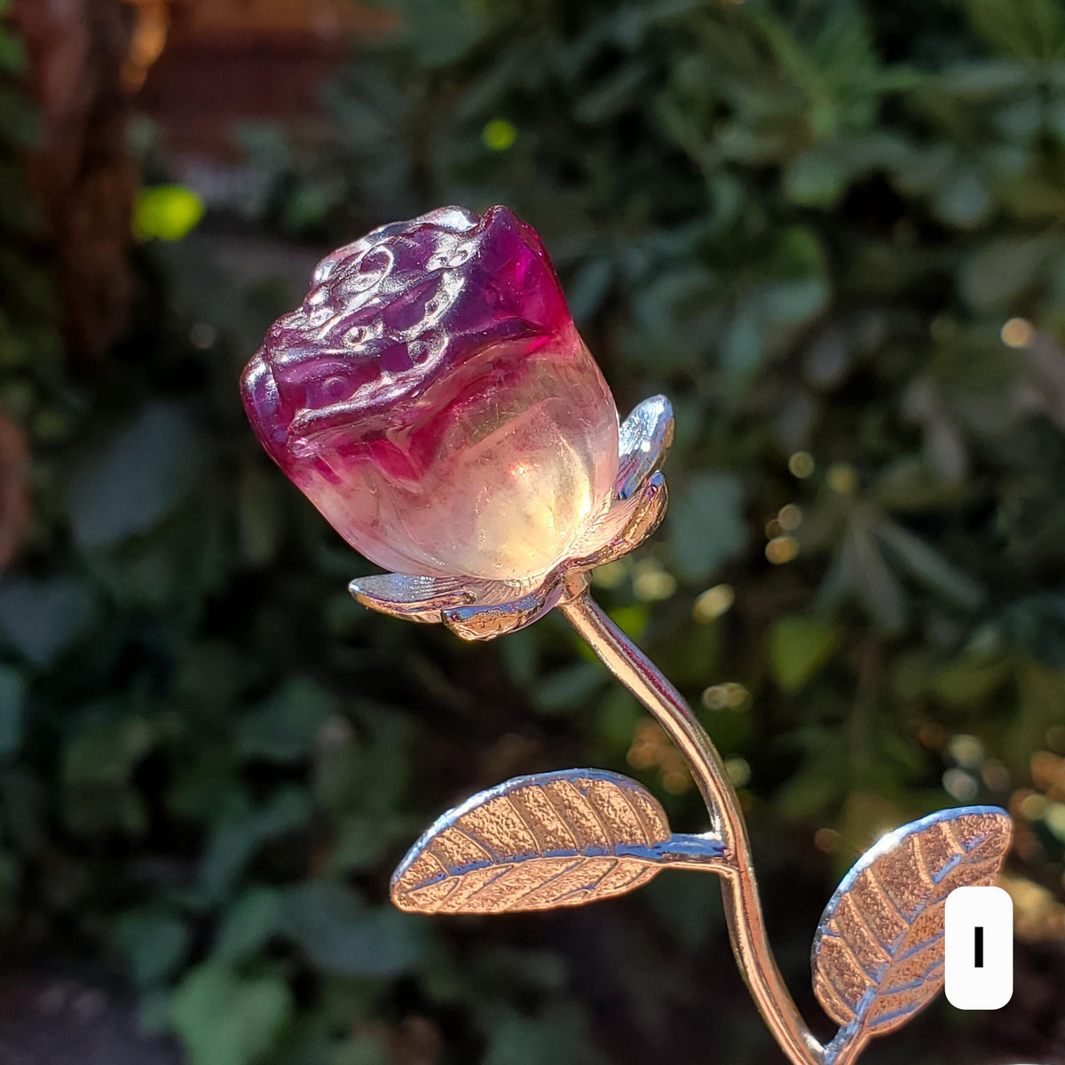Small Rainbow Fluorite Crystal Rose on Stem - Mental Clarity, Positivity, Energetic Protection - Stone Rose Healing Crystals Gemstones