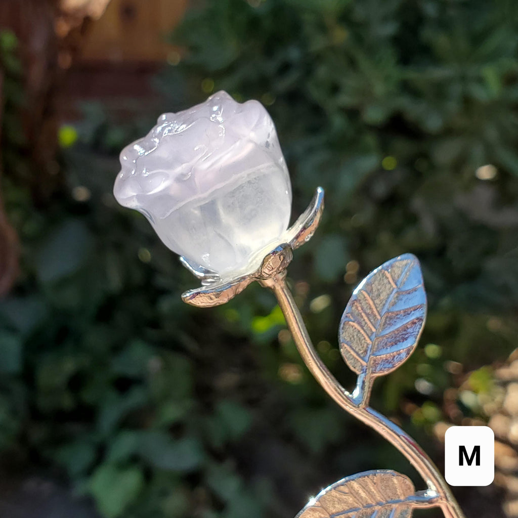 Small Rainbow Fluorite Crystal Rose on Stem - Mental Clarity, Positivity, Energetic Protection - Stone Rose Healing Crystals Gemstones