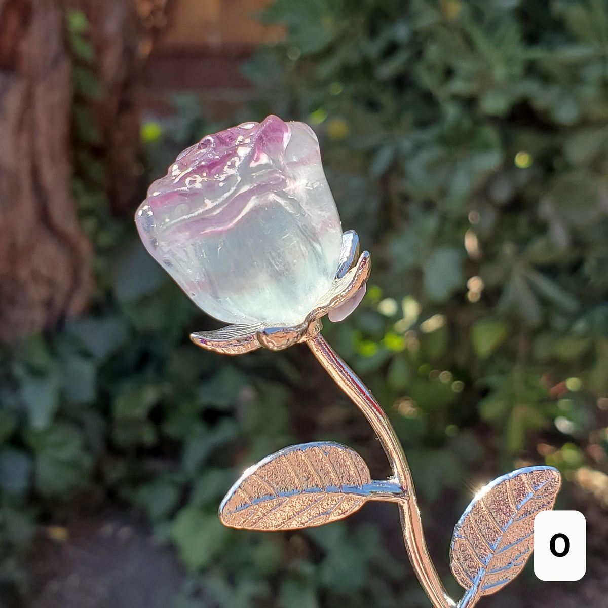 Small Rainbow Fluorite Crystal Rose on Stem - Mental Clarity, Positivity, Energetic Protection - Stone Rose Healing Crystals Gemstones
