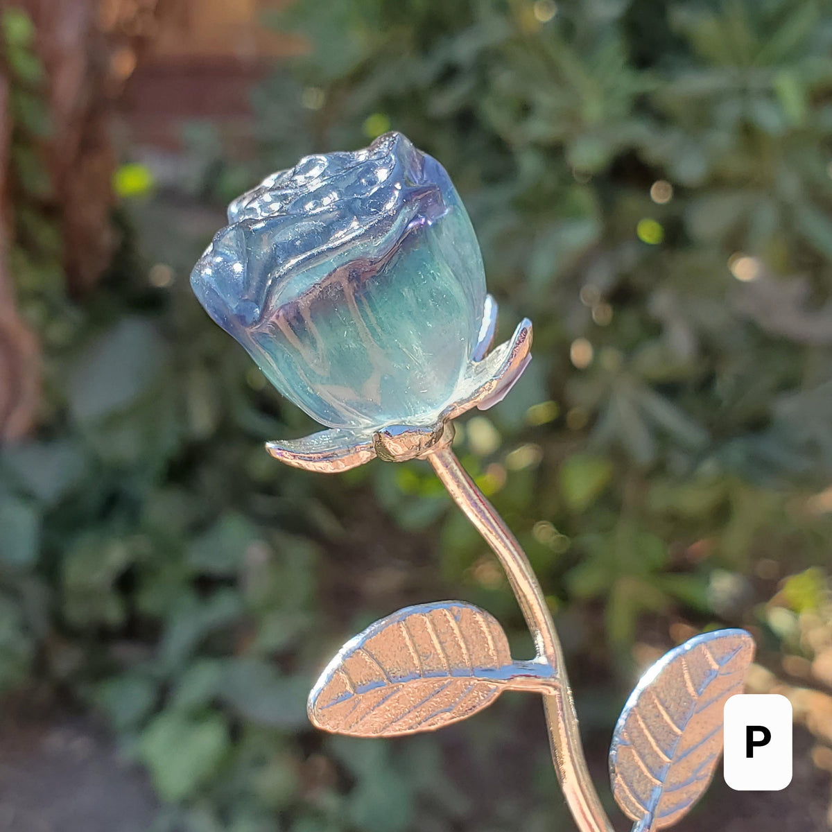 Small Rainbow Fluorite Crystal Rose on Stem - Mental Clarity, Positivity, Energetic Protection - Stone Rose Healing Crystals Gemstones