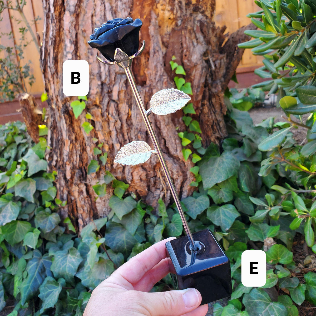Black Obsidian Long Stem Rose - Self Reflection, Release Negativity, Increase Positivity - Crystal Rose Bud with Silver or Gold Stem