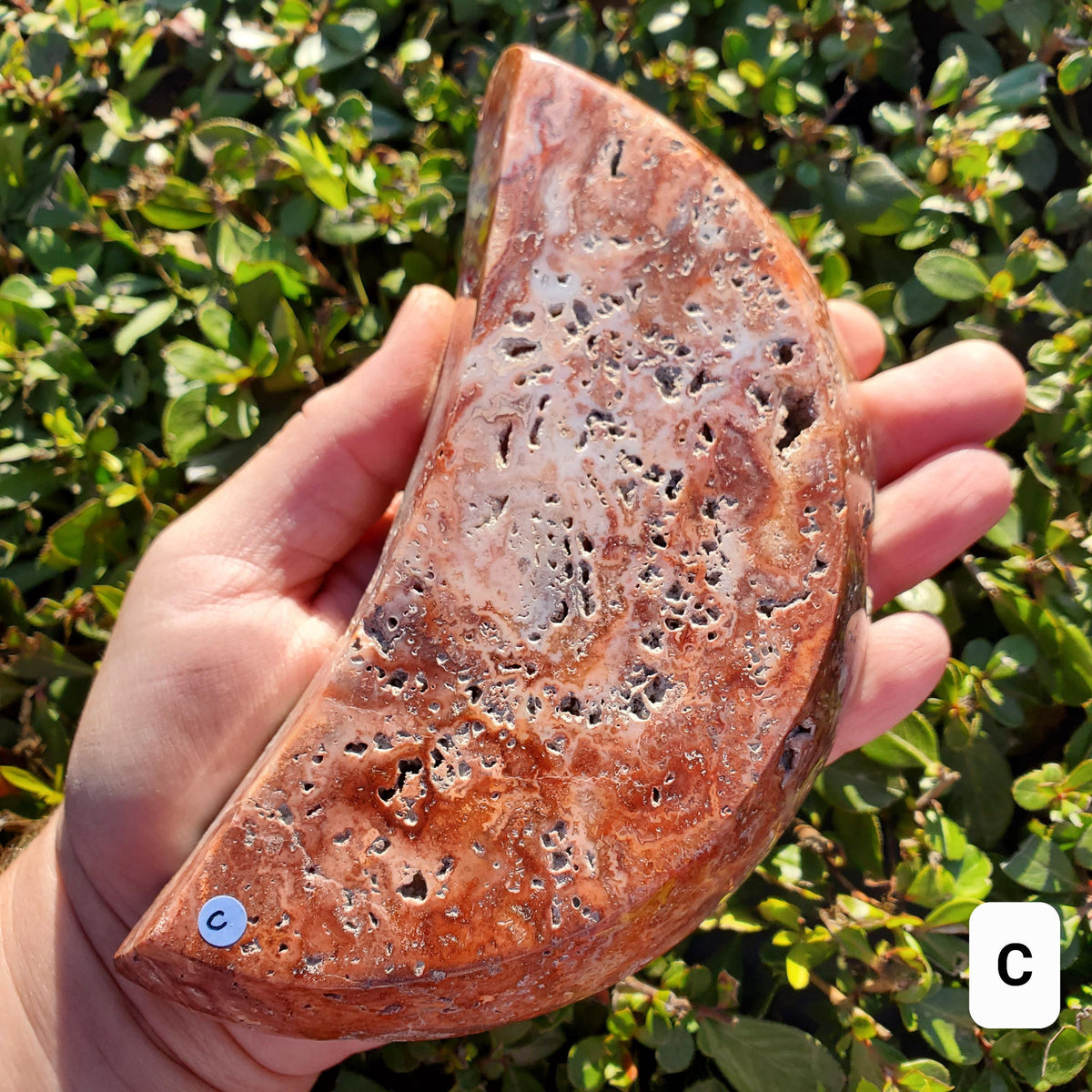 Pink Lace Agate Crescent Moon Tray- Balance Physical, Mental, Emotional - Agate Crystal Moon Display Tray for Trinkets Healing Decor