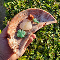 Pink Lace Agate Crescent Moon Tray- Balance Physical, Mental, Emotional - Agate Crystal Moon Display Tray for Trinkets Healing Decor