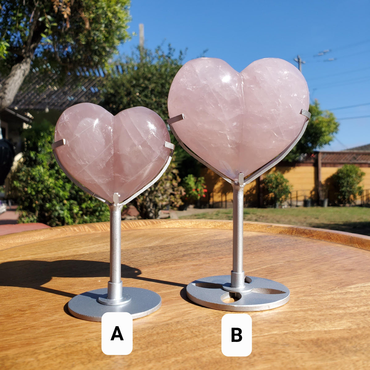 Cute Puffy Rose Quartz Heart on Silver Stand - Unconditional Love, Compassion, Kindness, Self Love - Pink Heart Crystal Healing Statement