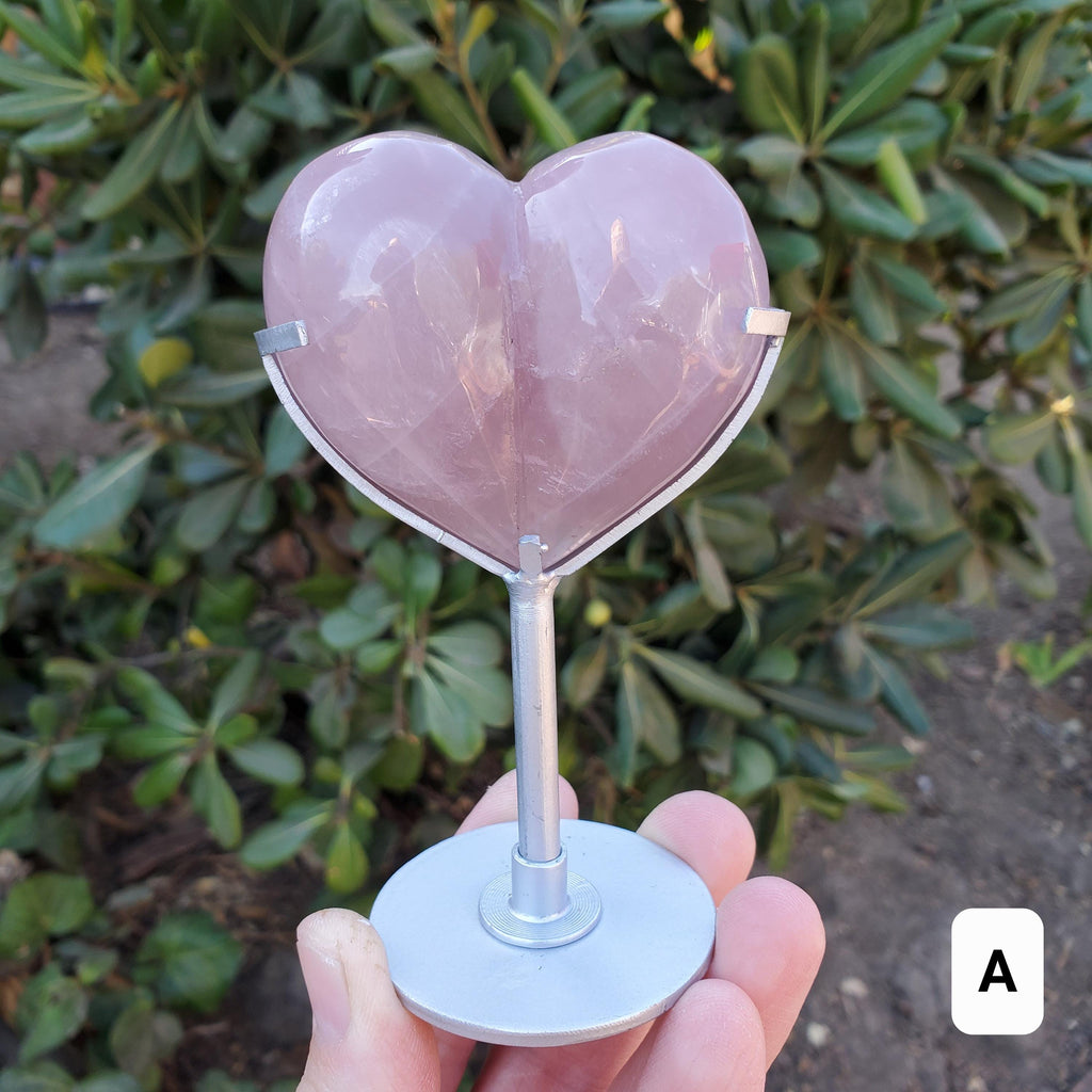Cute Puffy Rose Quartz Heart on Silver Stand - Unconditional Love, Compassion, Kindness, Self Love - Pink Heart Crystal Healing Statement