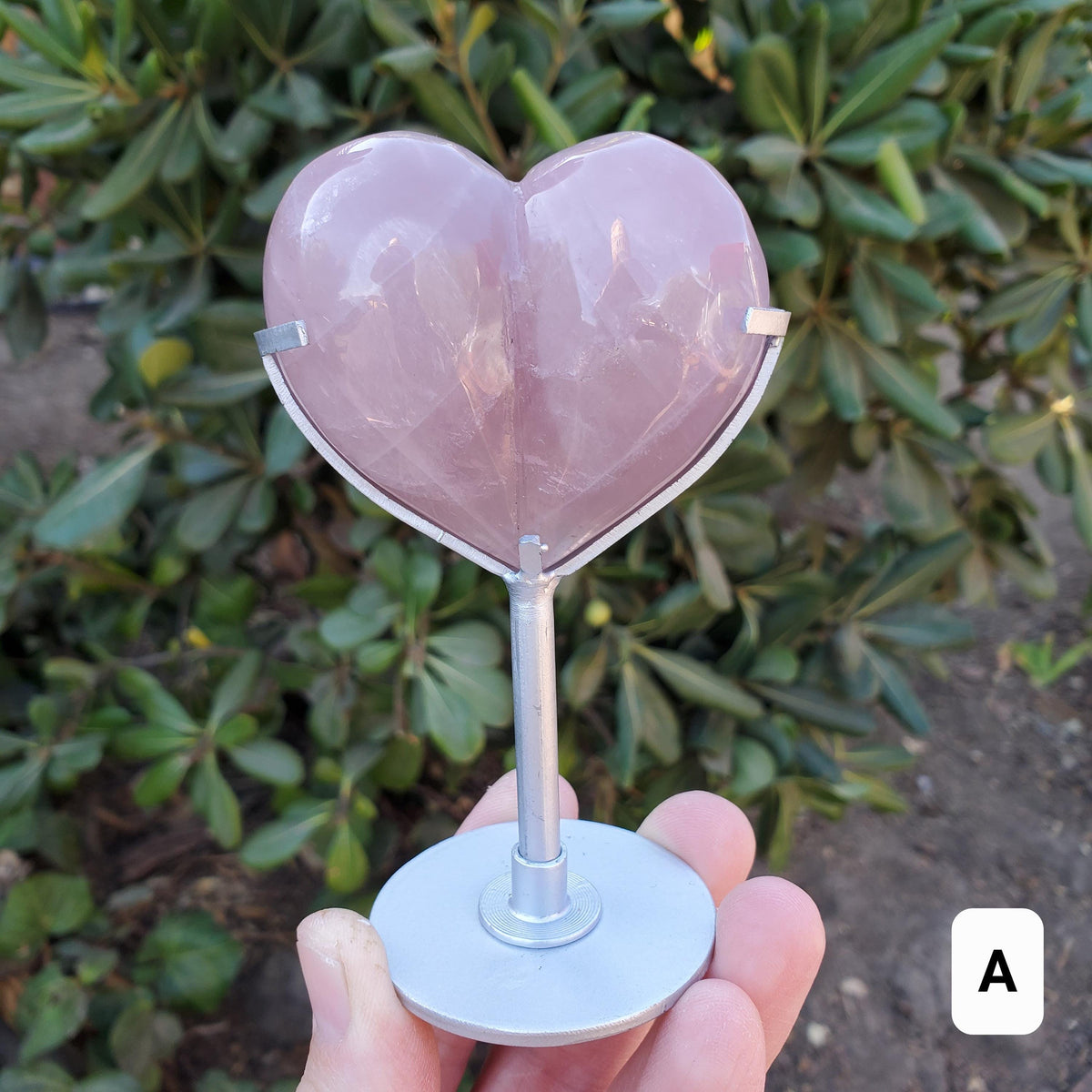 Cute Puffy Rose Quartz Heart on Silver Stand - Unconditional Love, Compassion, Kindness, Self Love - Pink Heart Crystal Healing Statement