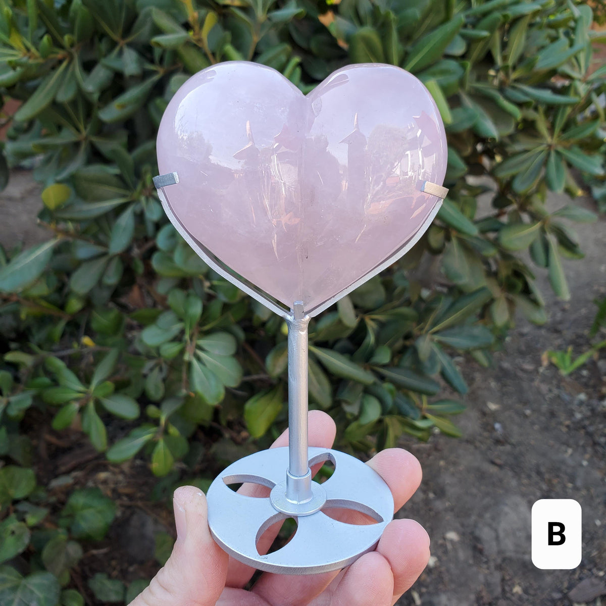 Cute Puffy Rose Quartz Heart on Silver Stand - Unconditional Love, Compassion, Kindness, Self Love - Pink Heart Crystal Healing Statement