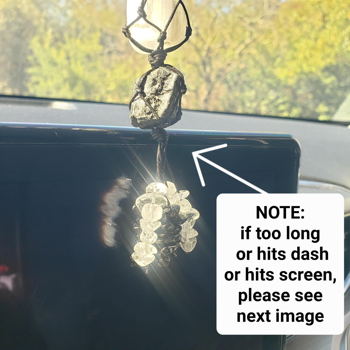 Car Protection Hanging Charm - Raw Black Tourmaline & Selenite - Energetic Protection, Neutralizes Negativity, Cleanses Space Crystal Decor