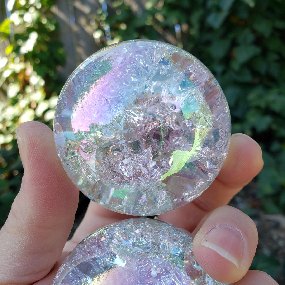 Aura Crackle Glass Accent Lamp - Beautiful Light Reflecting One of a Kind Crystal Ball - 1.9" to 3.1" Crystal Glass Ball Home Decor Mood