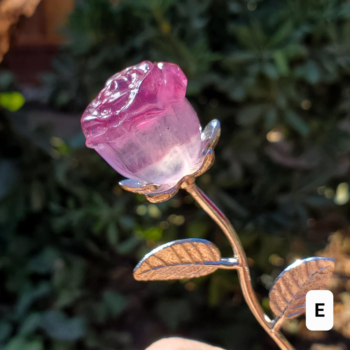 Small Rainbow Fluorite Crystal Rose on Stem - Mental Clarity, Positivity, Energetic Protection - Stone Rose Healing Crystals Gemstones