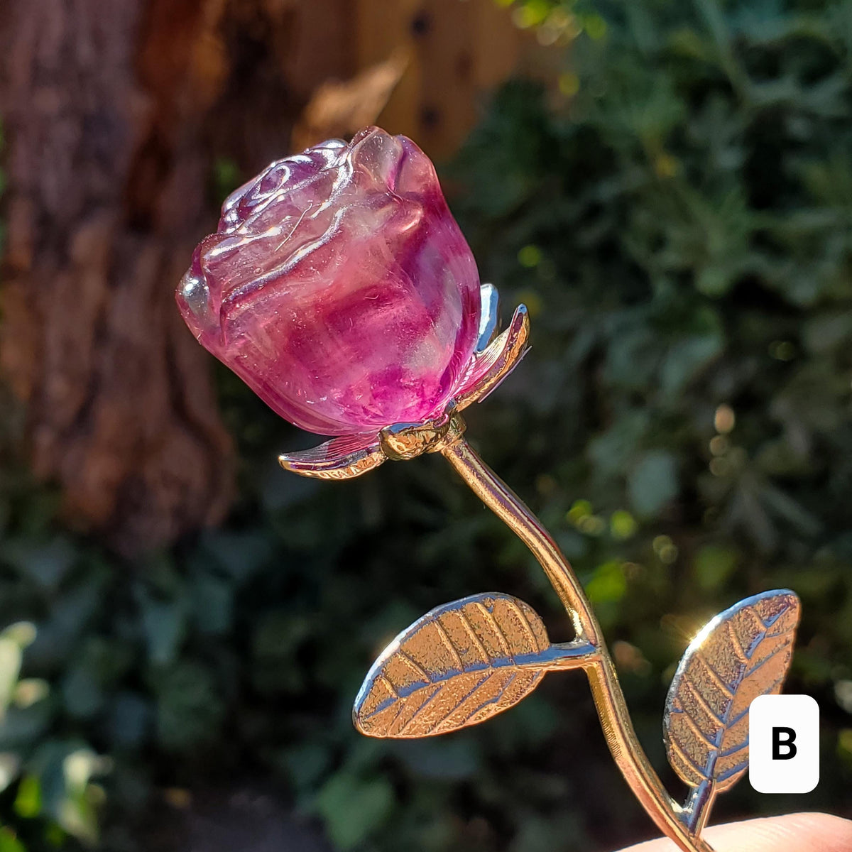 Small Rainbow Fluorite Crystal Rose on Stem - Mental Clarity, Positivity, Energetic Protection - Stone Rose Healing Crystals Gemstones