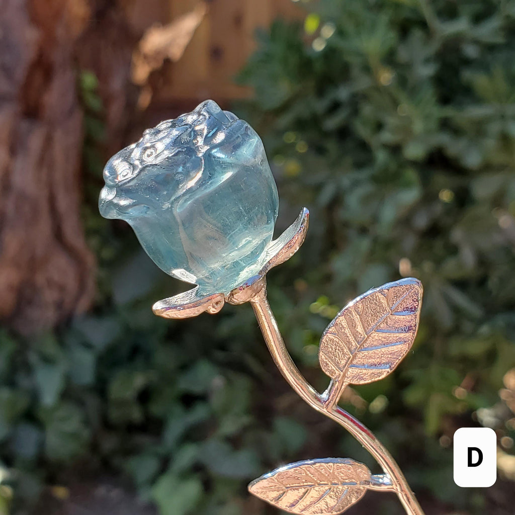 Small Rainbow Fluorite Crystal Rose on Stem - Mental Clarity, Positivity, Energetic Protection - Stone Rose Healing Crystals Gemstones