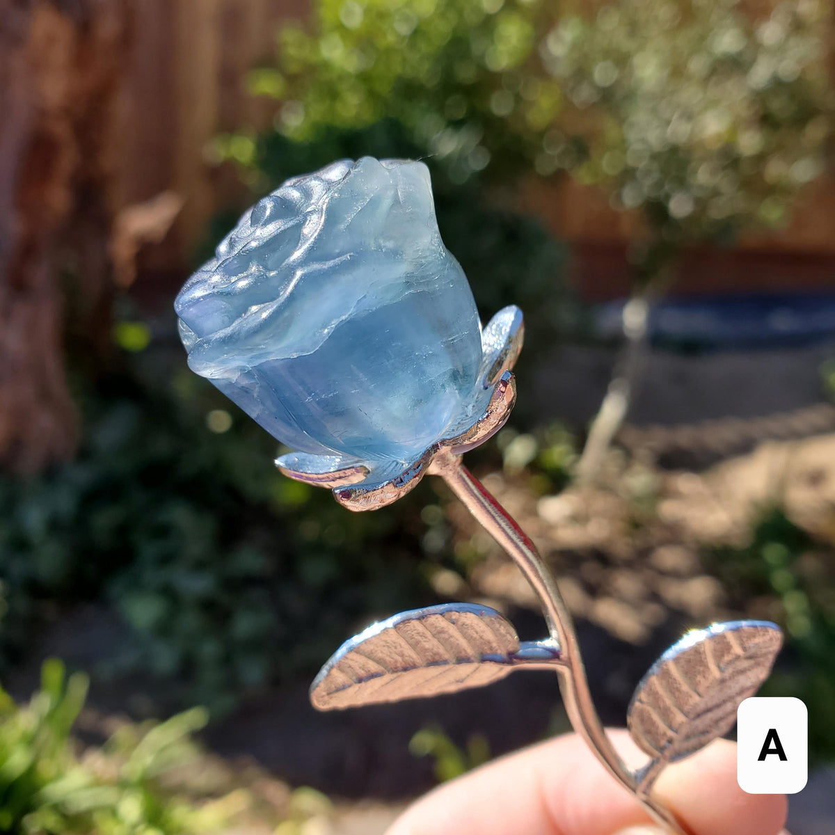 Small Rainbow Fluorite Crystal Rose on Stem - Mental Clarity, Positivity, Energetic Protection - Stone Rose Healing Crystals Gemstones
